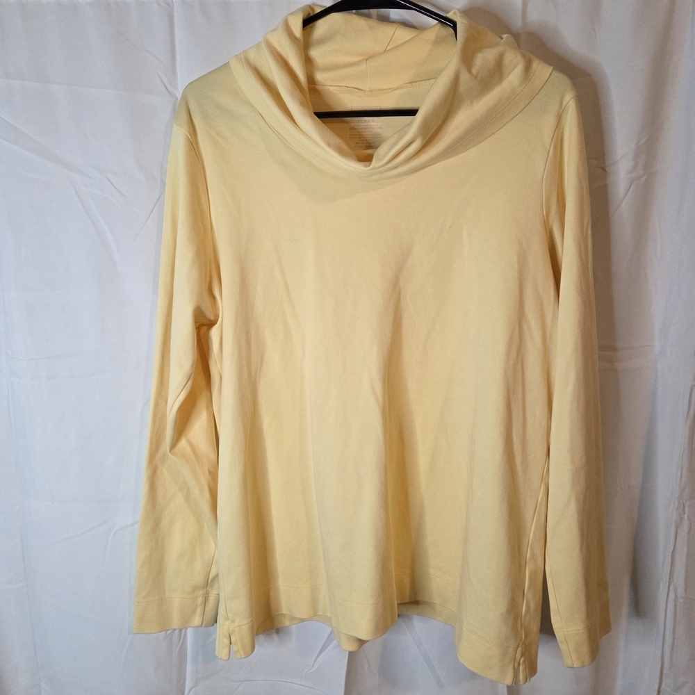 L.L. Bean Women's Light Yellow Cowl Neck  Supima Cotton Long Sleeve Top Size XL